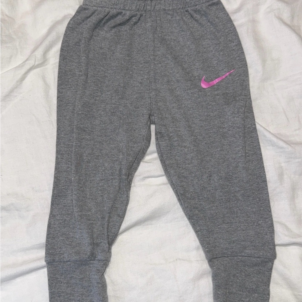 Nike Kids Charcoal Joggers with Pink Swoosh